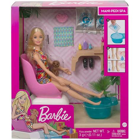 barbie mani pedi spa playset  blonde doll puppy foot spa