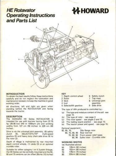 howard rotavator       operators manual  parts list