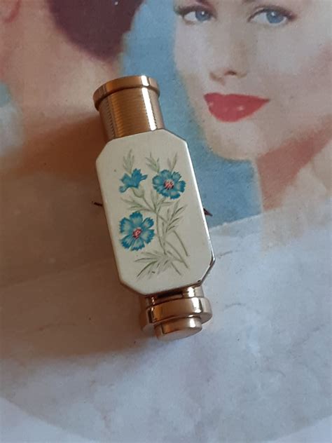 vintage mascot lipstick holder with pop up mirror blue flowers etsy