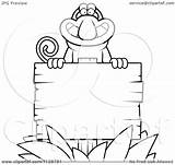 Monkey Behind Cartoon Proboscis Outlined Wooden Sign Clipart Cory Thoman Coloring Vector 2021 sketch template