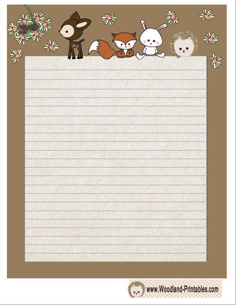 printable cute woodland animals writing paper writing paper
