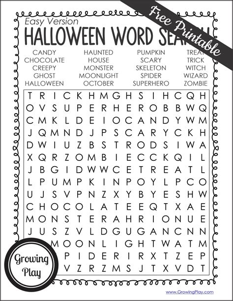 halloween word search printable  growing play