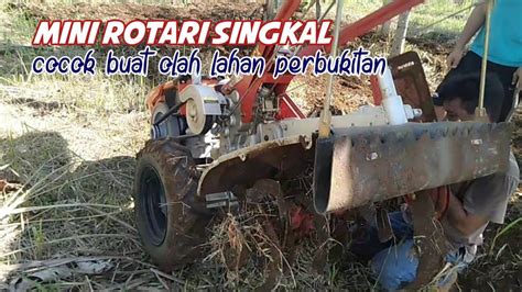 kerja traktor rotari mengolah lahan kering singkal cacah