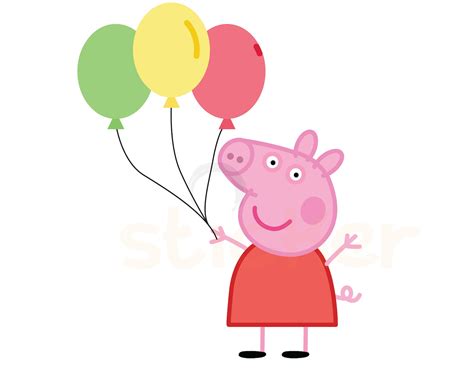peppa pig balloons illustration digital print instant etsy