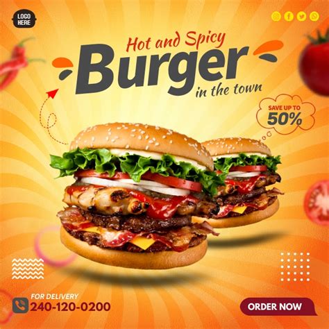 Hot And Spicy Burger Ads Template Postermywall