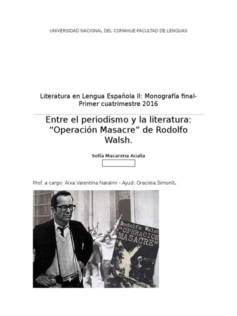 Monografia Final Literatura Rodolfo Walsh Operacion