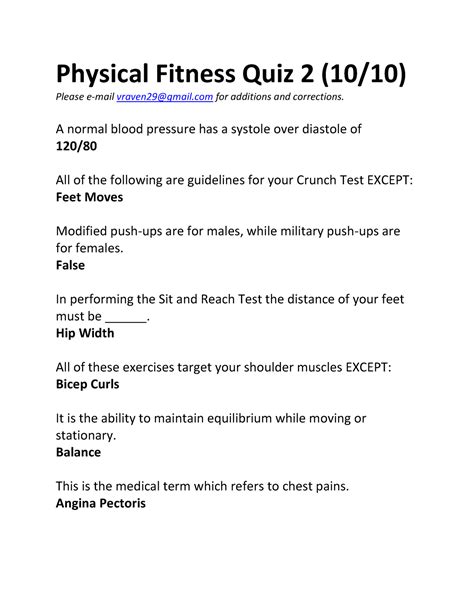 physical fitness quiz    physical fitness quiz