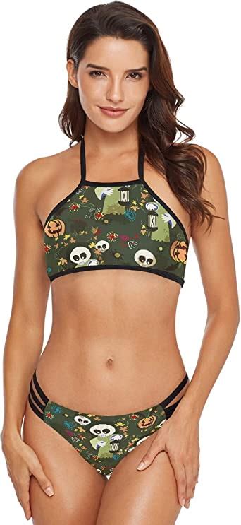 Halloween Skull Ghost Girl Bikini Swimsuit Beachwear Three