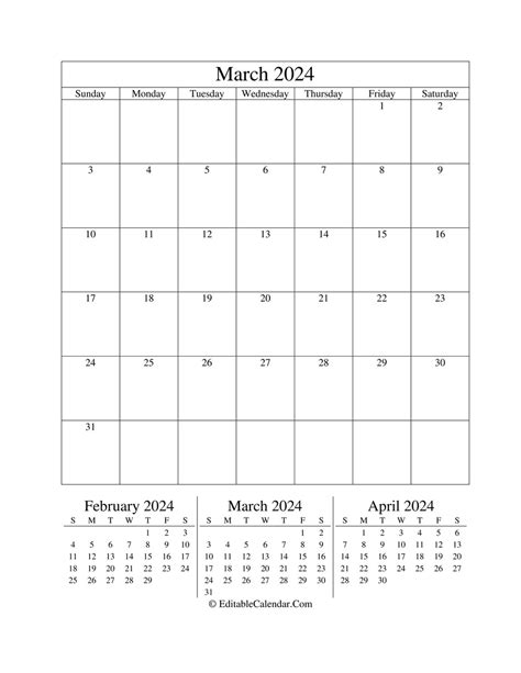 march  editable calendar portrait  version