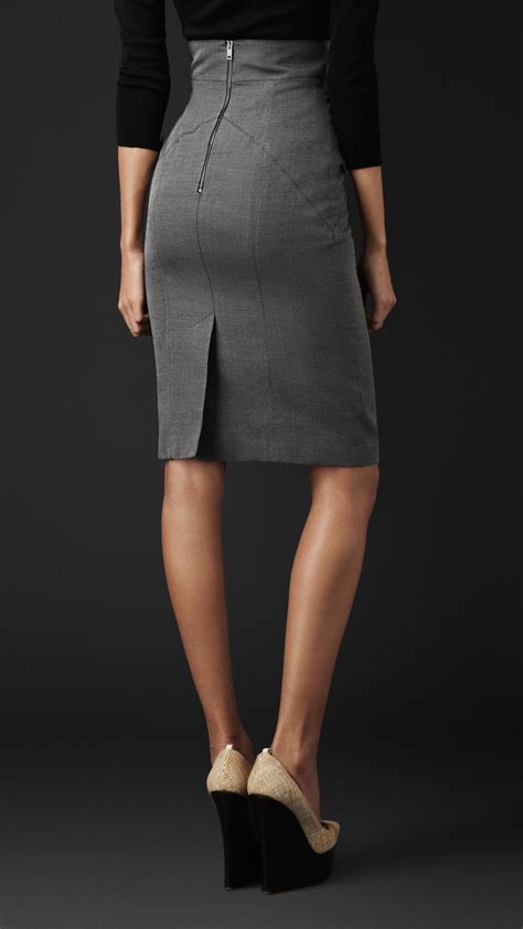 burberry cotton silk pencil skirt in gray lyst