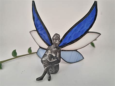 Stained Glass Fairy Sitting Happy Blue Hello Indigo Halo