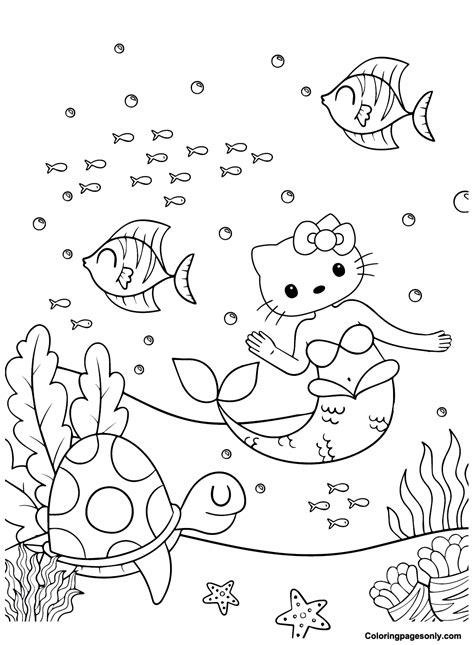 printable  kitty mermaid coloring page  printable coloring pages