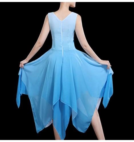 modern dance dresses  women blue gradient color ancient traditional