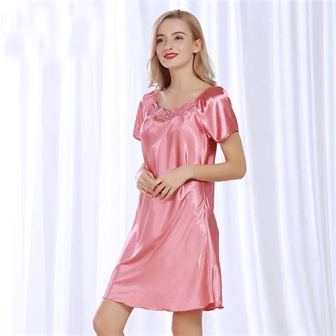 Ng089 Lady Sexy Nightwear Night Gown Brand Silk Dress Pyjama Soft