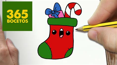 como dibujar  calcetin de navidad kawaii dibujos de navidad faciles