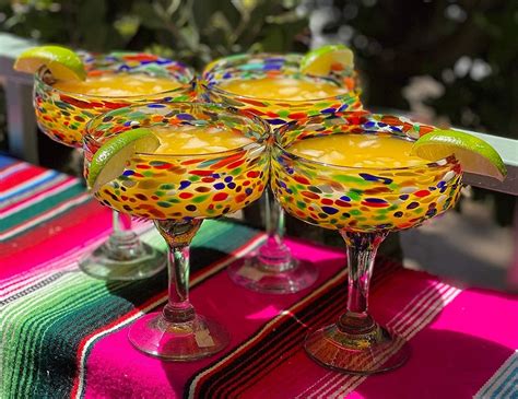 Mexican Hand Blown Glass Set Of 4 Hand Blown Margarita Etsy