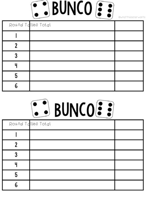printable bunco tally sheets