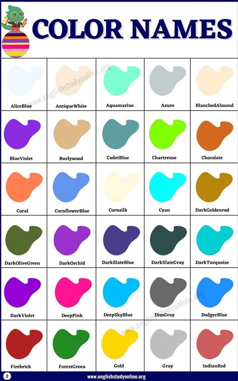 popular color names  english  esl infographic english study