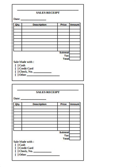 printable blank receipt templates invoice template
