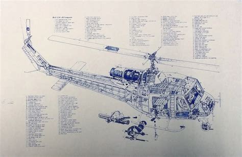 bell uh  iroquois helicopter blueprint  blueprintplace  etsy