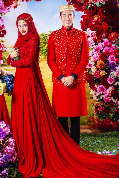Long Sleeve Muslim Wedding Dress Lace Red Chiffon Court Train Muslim