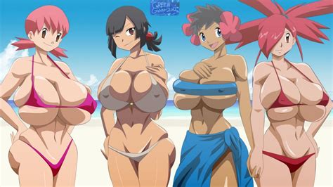 pokegirls on beach eroenzo and greengiant2012 artwork
