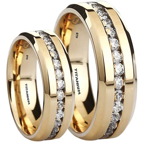 titanium cubic zirconia matching wedding ring set