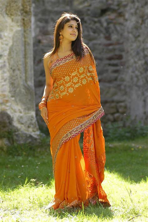indian hot girl nayanthara hot photos in orange saree tollywood boost