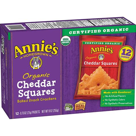 annies organic baked snack crackers cheddar squares  pouches