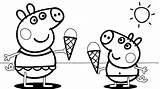 Peppa Pig Ice Cream Coloring Pages Eating Printable Print sketch template
