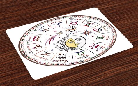 zodiac placemats set   division  colorful astrology icons map
