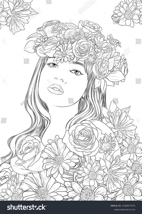 girl flower colouring pages coloring page stock illustration
