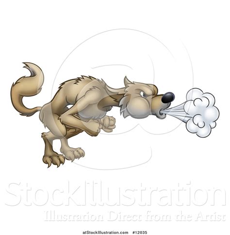 vector illustration   big bad wolf blowing  atstockillustration