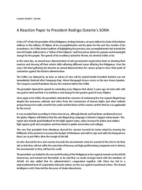 st  reaction paper  president rodrigo duterte final rodrigo