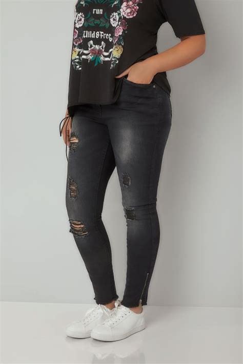 Limited Collection Black Ripped Skinny Jeans With Zip Hem