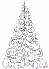 Christmas Tree Coloring Pages Swirly Drawing Printable Easy Trees Children Crafts sketch template