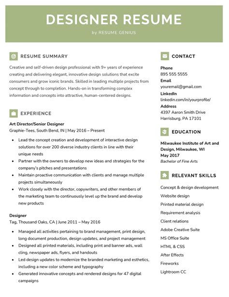 simple resume  graphic designer fresher professional resume