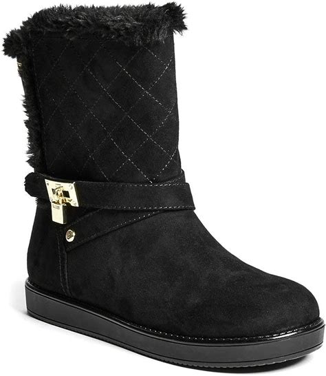 guess factory womens adjust quilted faux fur boots black size    amazoncouk shoes bags