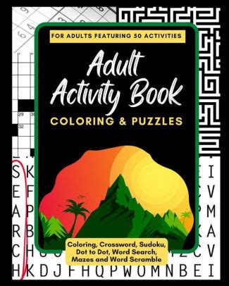 adult activity book coloring  puzzles  adults featuring