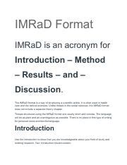 imrad formatpdf imrad format imrad   acronym  introduction method results
