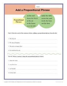 grade prepositional phrase worksheet