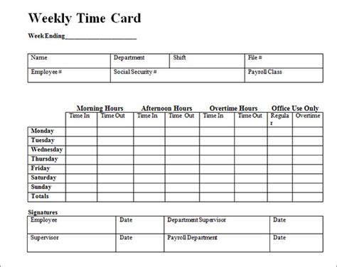 time card template template business
