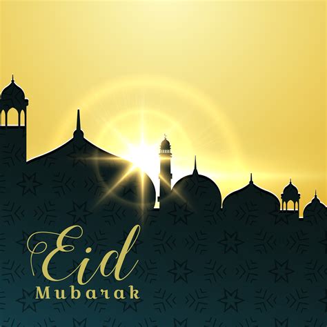 eid mubarak greeting card design  mosque  rising sun