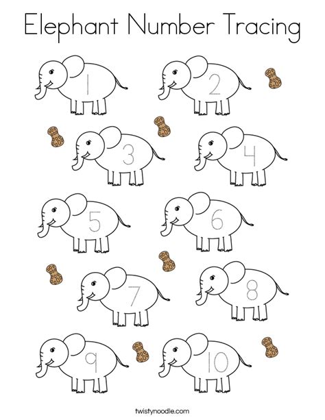 elephant number tracing coloring page twisty noodle