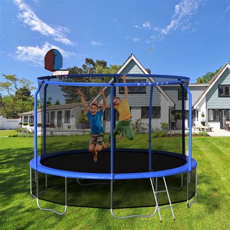 trampoline combo indoor outdoor trampoline  safe enclosure net basketball hoop
