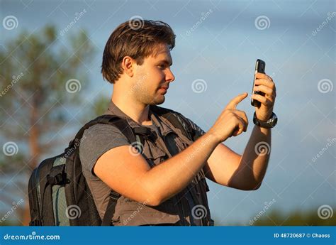 young man tourist stock image image  summer standing