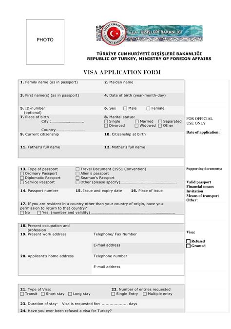 turkey turkish visa application form download printable pdf