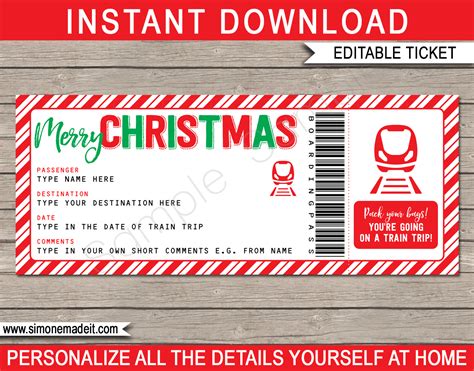 christmas train ticket gift template surprise train trip reveal idea