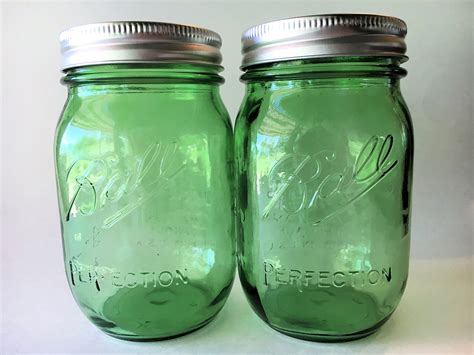 Set Of Two 16oz Green Heritage 100th Year Anniversary Ball Jars