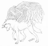 Winged Lineart Wolves Mythical Canine Illustrations Clans Nicepng sketch template